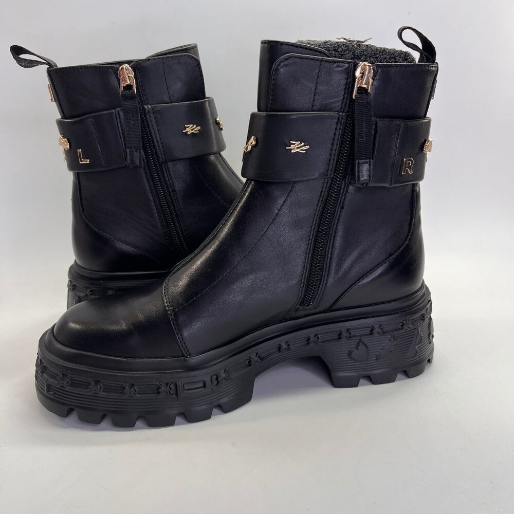 Karl Lagerfeld Latisha Boot Black Size 7.5 Womens Chunky Lug Sole Side Zip Style - Picture 6 of 16